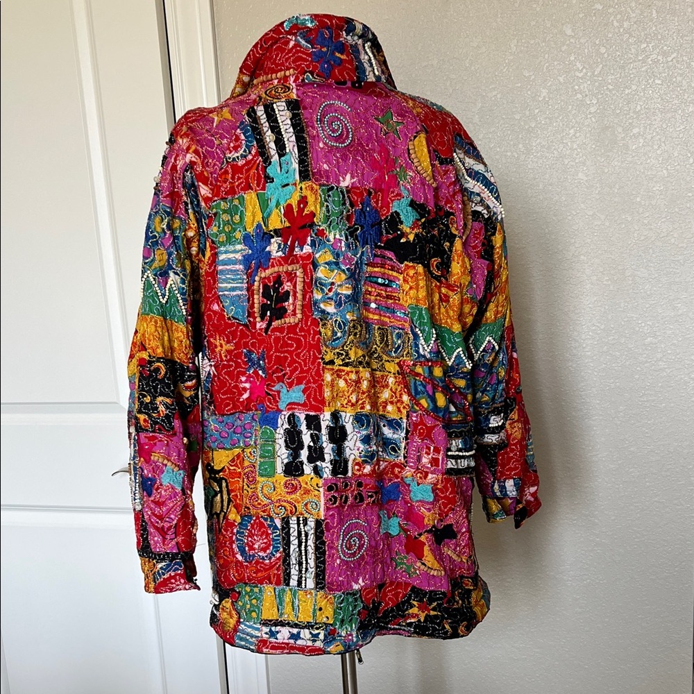 Embroidered Multicolor Beaded Patchwork Jacket - image 3